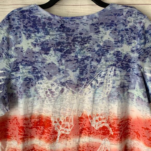 FRESH Red White Blue Butterfly Top Jeweled Stars and Stripes Size 1X - Picture 7 of 15